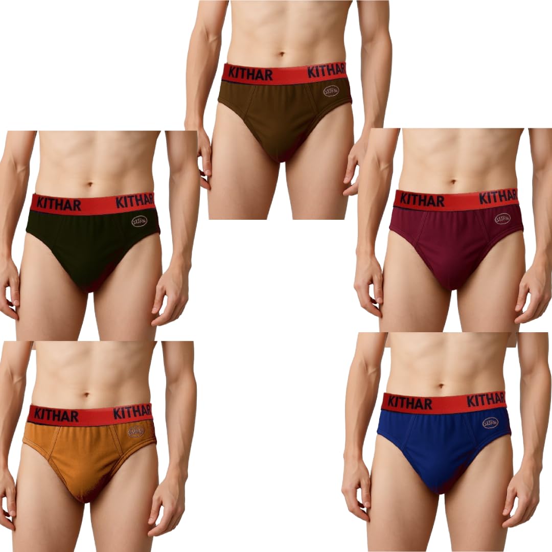 Kithar Men's Super Combed Cotton Briefs with Ultrasoft and Durable Waistband (Pack of 5) Black-image-11