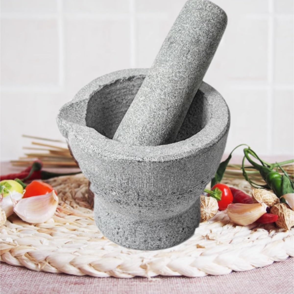 Mörser mit Stößel Manueller Steinmörser Knoblauchstampfer Knoblauchpresse Mörser Mit Mund Steinmühle Stößel Set Kräutermörser Gewürzmörser