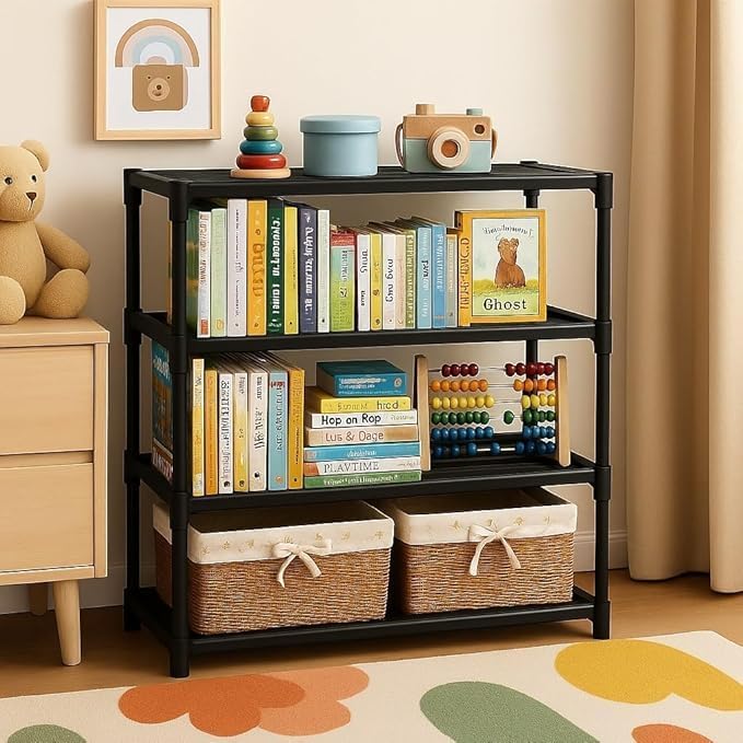 Image of Plastic Wardrobe for Kids Clothes - Non Slip and Anti Skid Multipurpose Kids Wardrobe, Foldable Wardrobes for Cloth, Collapsible for Bedroom (Black)