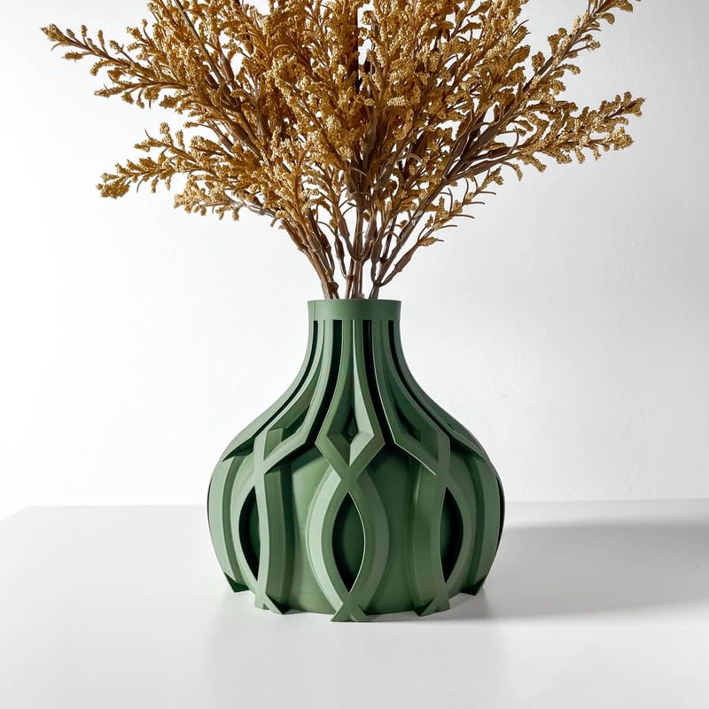 VAALI The Linse Short Vase, Modern and Unique Home Decor for Dried and Preserved Flower Arrangement (Grass Green)