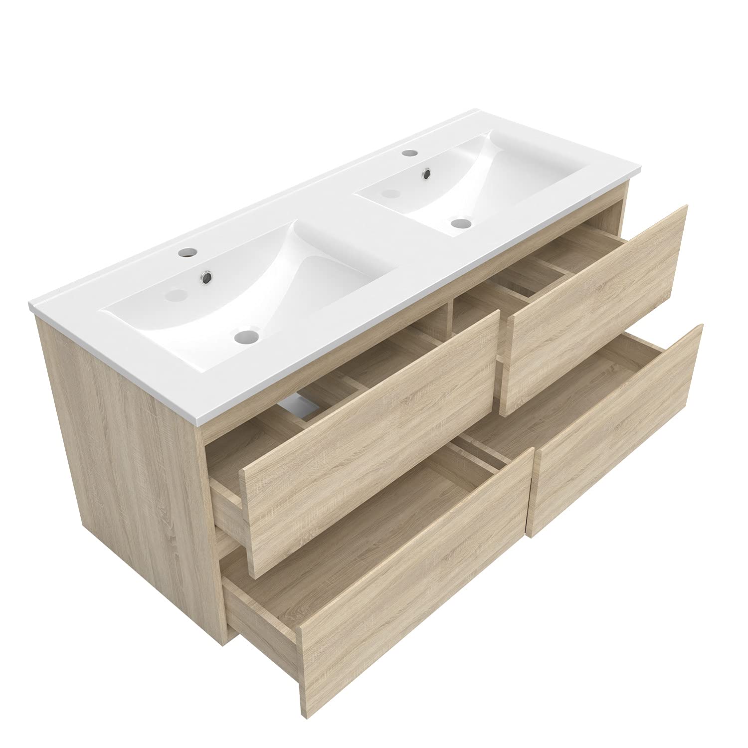 AICA Ensemble Meubles Salle de Bain 120cm avec Colonne et Miroir Lumineux 3 Couleurs et dimmable Chêne Wotan