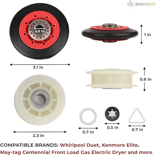 Miniatura 3 de Seentech - Kit de reparación de secadora 4392067 y W10837240 tensor de secadora de Seentech, incluye rodillos de tambor WPW10314173, correa 661570V,