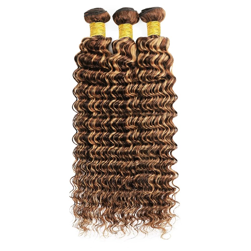 P427 Human Hair Bundles Honey Blonde Deep Wave 3 Bundles 26 26 26 Inch Unprocessed Brazilian Virgin Remy Hair Highlight Deep Curly Bundle Human Hair Extensions