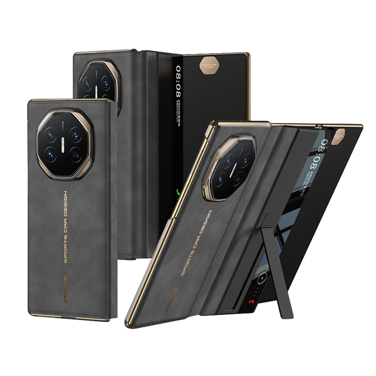 Leather Case for Huawei Mate XT, Clear View Window Flip Folio Cover with Hidden Kickstand Luxury Drop Protection Frosted Case Shell,Grey,Mate XT