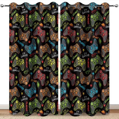 MissHope Gamer Gaming Gamepad Blackout Curtains Kids Boys Girls Teens Colorful Video Game Controller Decor Teenage Child Bedroom Room Darkening Grommet Window Drapes 2 Panels, 42"x63"