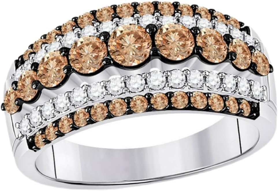 DINESH STORES 0.60 Carat Round-Cut Brown Lab-Grown Diamond Wedding Eternity Band, 14K White Gold Plated, Yellow/White/Rose