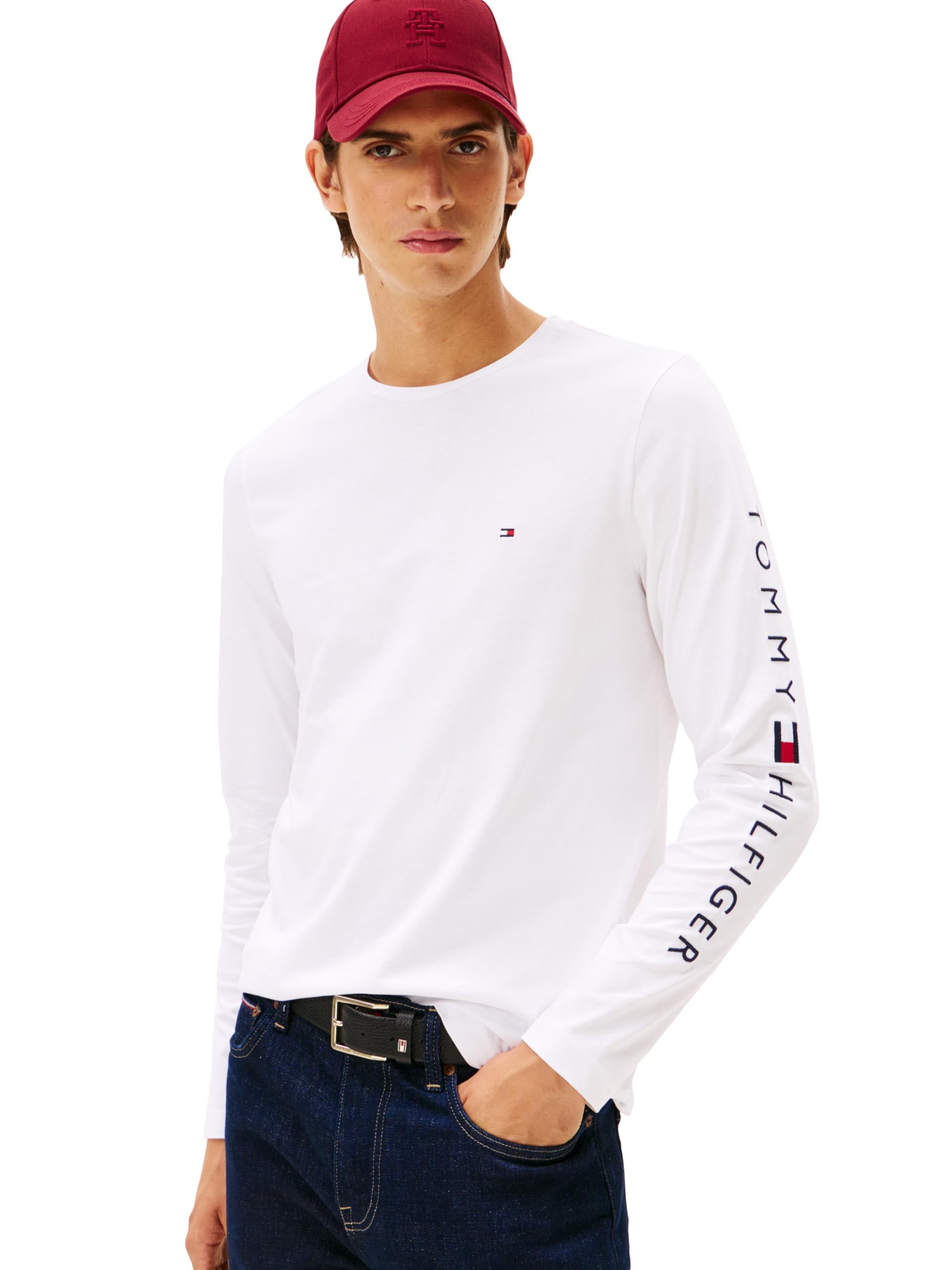 Men's Long Sleeve Cotton Graphic T-Shirts with Embroidered Logo