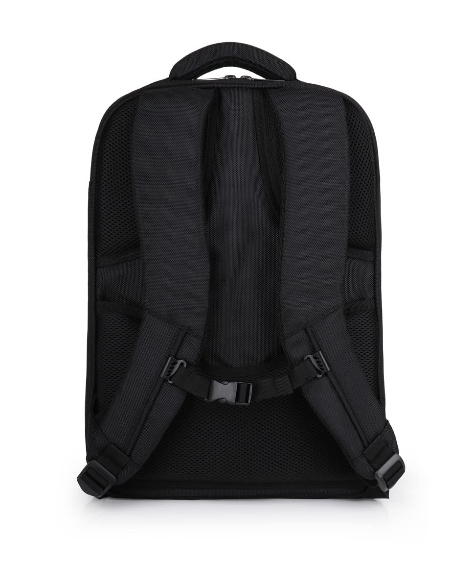 Gabol - Mochila Acolchada para Portátil 15,6" Stark 31x43x13 cm - 2 Compartimentos, Cinturón Ajustable al Pecho y Acople a Maleta - Diseño Español en Poliéster y Piel Sintética - Negro