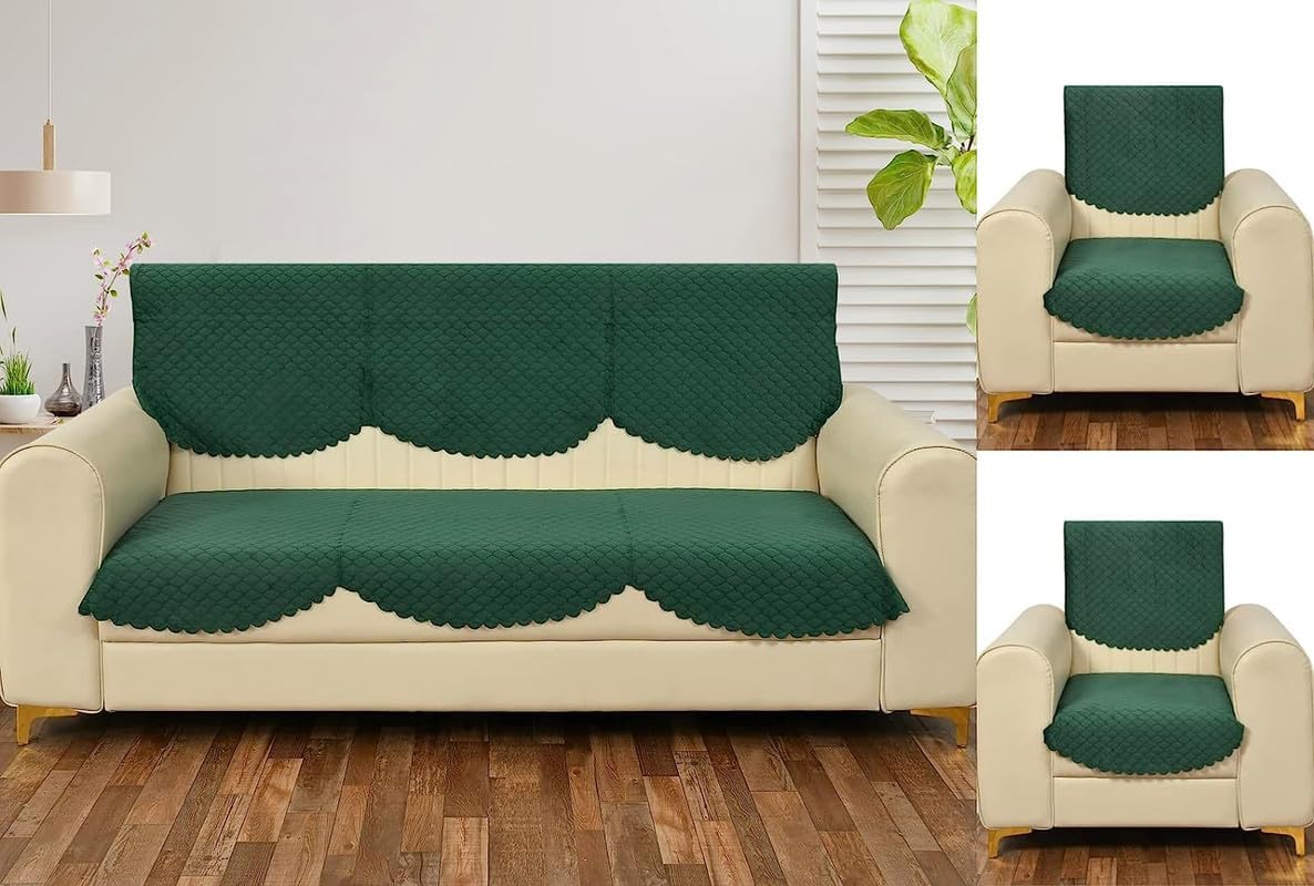 Hardeep Solid Color Premium Quilted Sofa Cover Set for 5 Seater Sofa | 3 Seater and 2 Seater Sofa Slip Covers/Velvet Sofa Panel (Bottle Green, 5 Seater) (B0D1N5YSBN) Amazon Price History, Amazon Price Tracker
