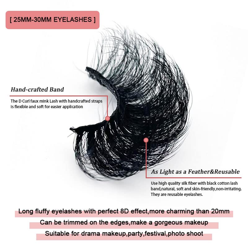 Ciglia lunghe in finto visone, effetto visone, extension per ciglia con curvatura a D, effetto 3D, 25 mm-30 mm, strisce morbide e sottili, incredibili per donne (5 paia 30 mm set2)