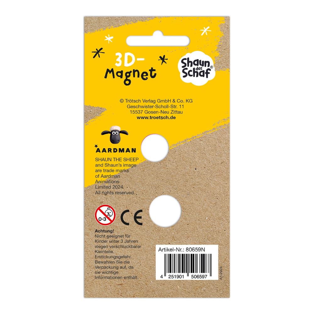 Trötsch Shaun das Schaf 3D-Magnet stehend: Magnet für Kühlschrank Whiteboards oder Büroschränke