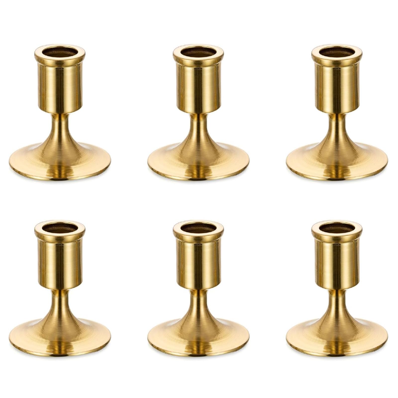 Goldener Kerzenhalter für Kegel, 6 Stück, Romadedi goldfarben, messingfarben, Kerzenhalter für Tischdekoration, Hochzeitsempfang, festliche Weihnachts-Kamindekoration oder Heimdekoration