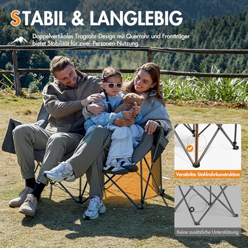Portal Campingstuhl faltbar Campingsofa für 2 Personen 272kg belastbar – Ansicht 5