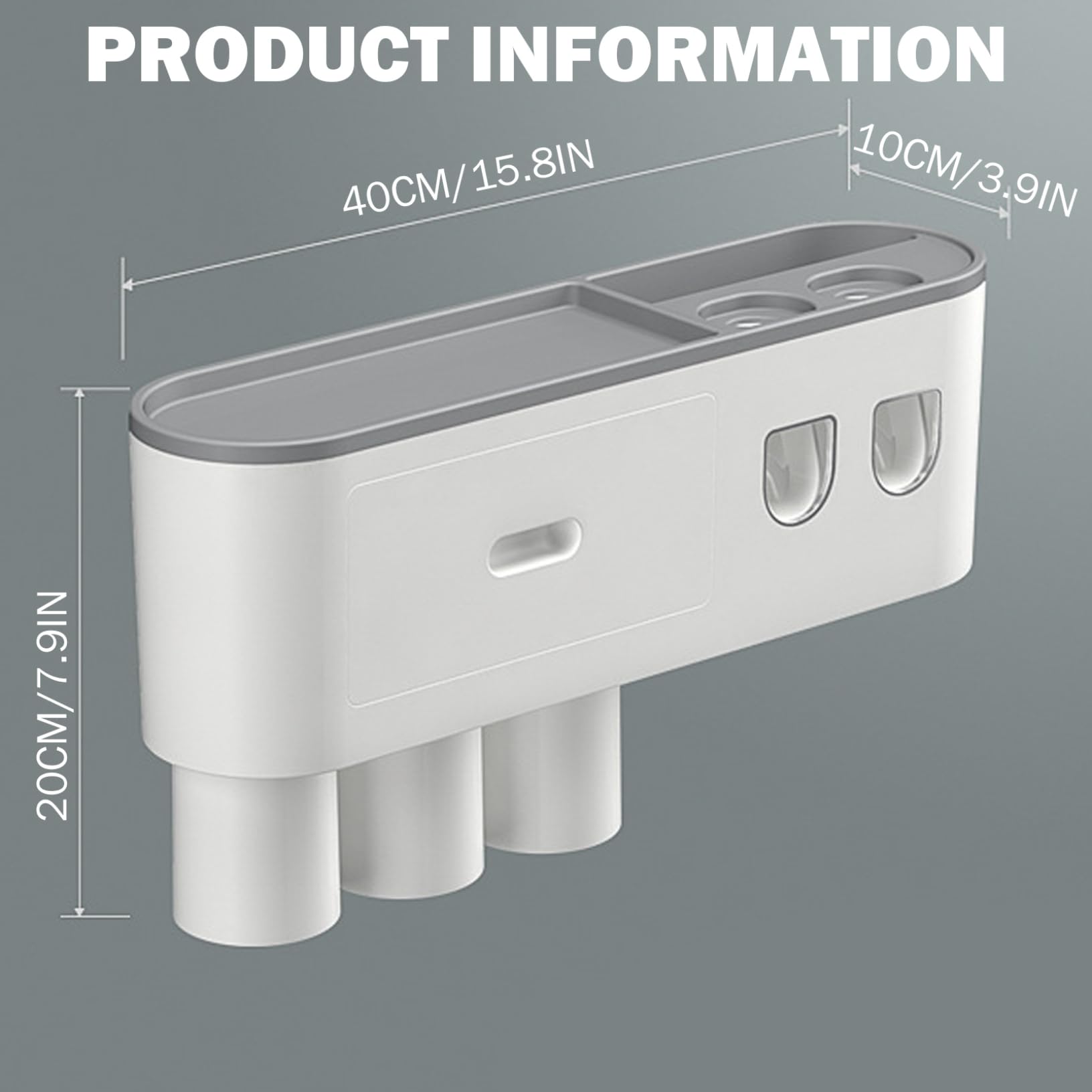 Dispensador automático de Pasta de Dientes con 3 Tazas, Soporte para cepillos de Dientes montado en la Pared, Organizador de baño sin Taladro, Estante de Almacenamiento de ABS Gris