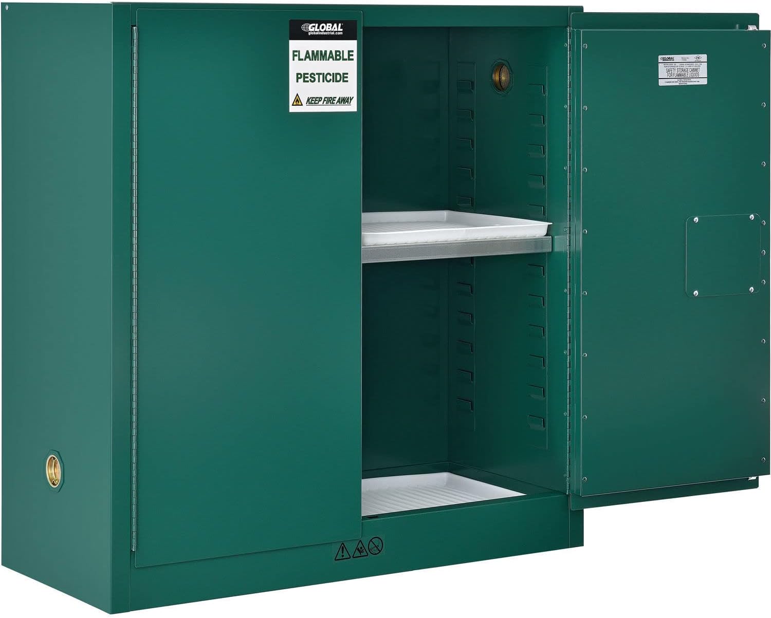 Global Industrial 30 Gallon Pesticide Storage Cabinet, Manual Close, 43" W x 18" D x 44" H
