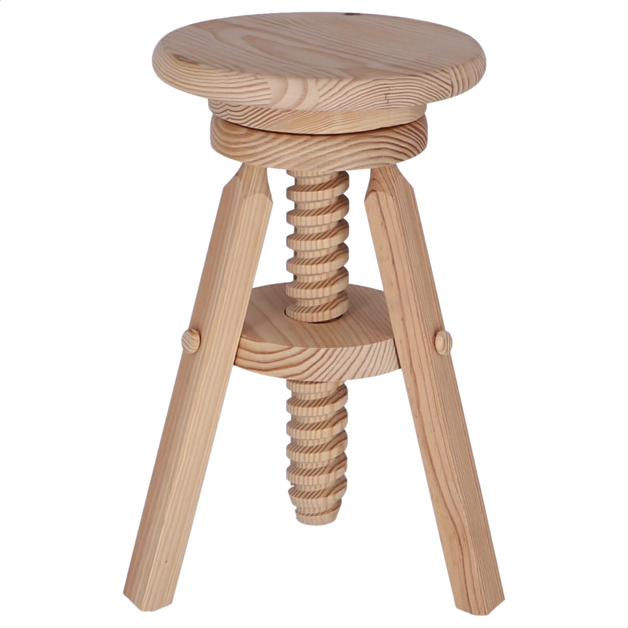 WELL HOME MOBILIARIO & DECORACIÓN Sgabello rotondo girevole in legno, finitura senza vernice, 29x29x64 cm