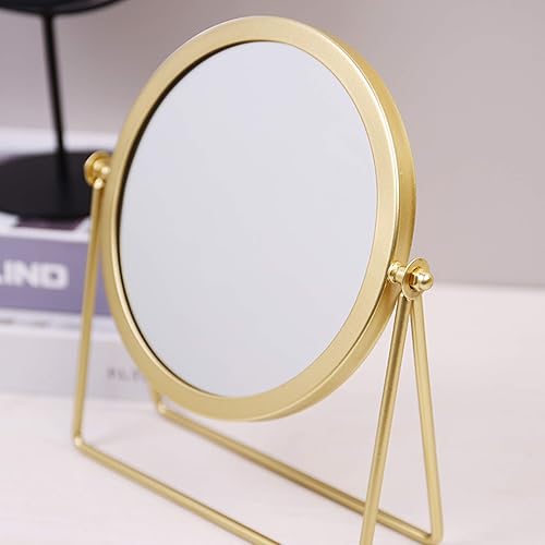 Miniatura 5 de Espejo de maquillaje de mesa de hierro, espejo giratorio redondo para escritorio, rotación de 360 de un lado (dorado)