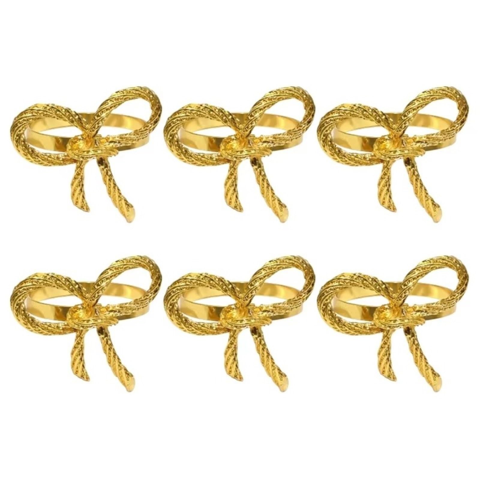 Zinc Alloy Bow Knot Napkin Rings Set of 6 Elegant Metal Napkin Holders for Dinner Party