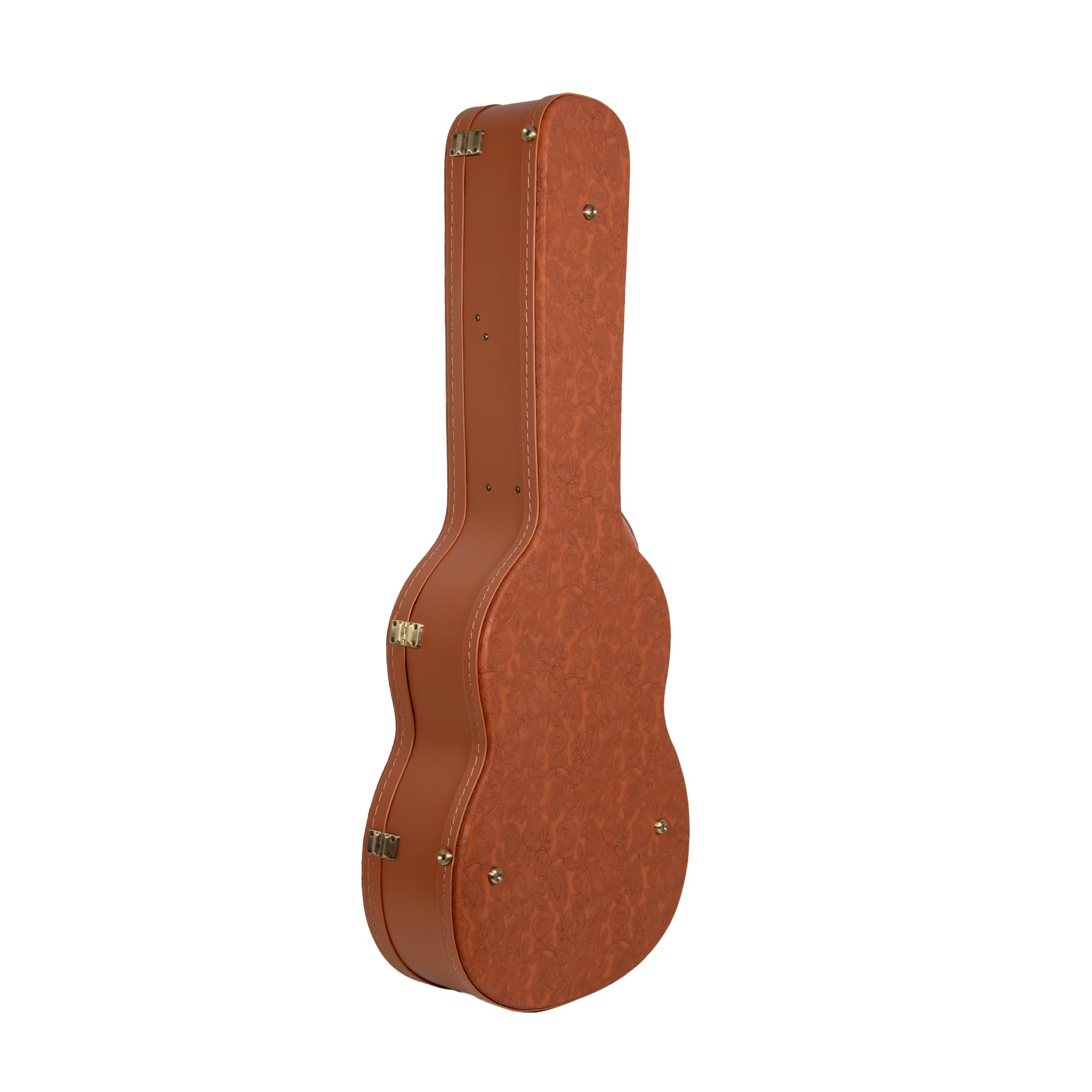 Crossrock Custodia in legno per chitarra classica 4/4 | Finitura scolpita Red Wood, interno peluche avorio, serratura – Premium Wooden Hardshell Relief Series
