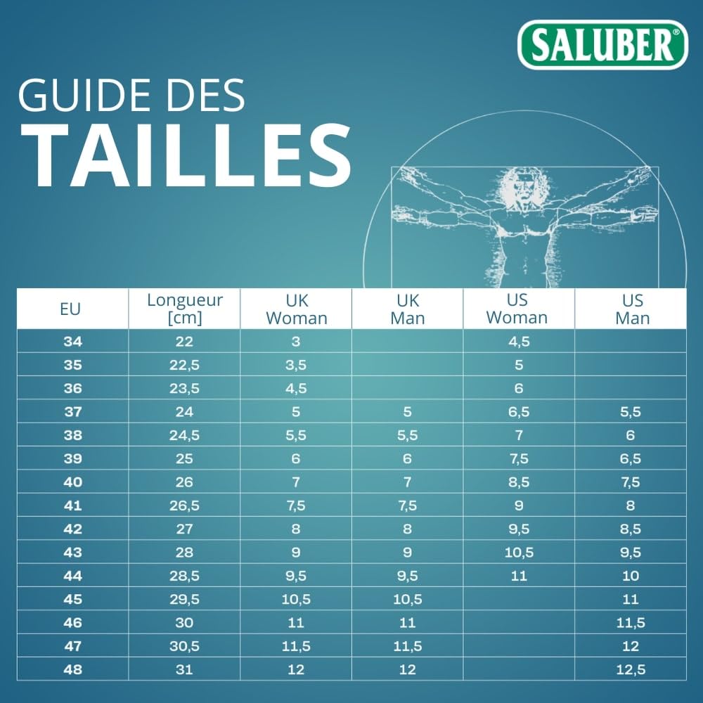 Saluber Semelles Chaussures Confort Cuir Daily 405 Homme Femme (43) | Poron+ amorti chocs, anti-odeur et transpiration, respirantes, faites main en Italie