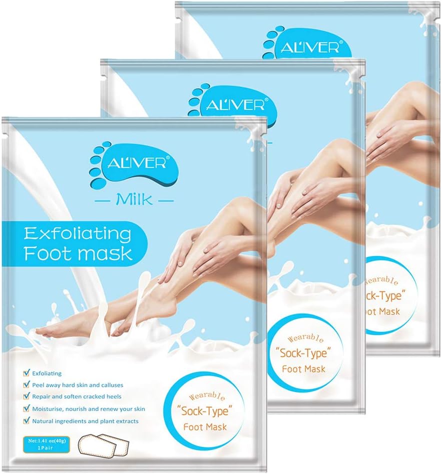 Foot Peel Mask 3 Pack, Baby foot Mask Remove Dead and Dry Skin Callus & Get Smooth Baby Feet Moisturizing Foot Mask Peel Exfoliating Foot Treatment for Men and Women(Milk)