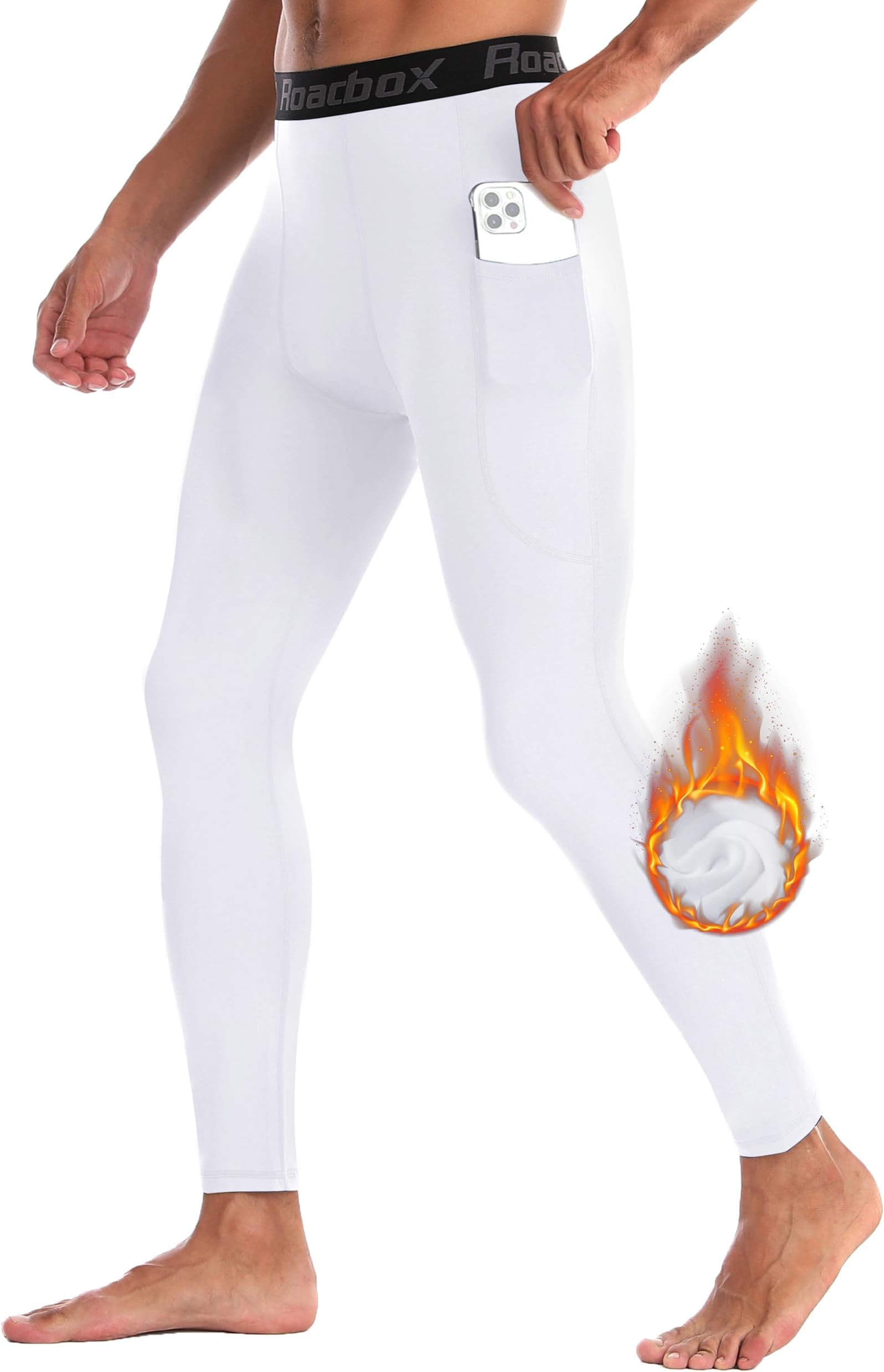 1/2 Pack Thermal Compression Pants for Men Fleece Lined Football Running Tights Base Layer Leggings with Pockets