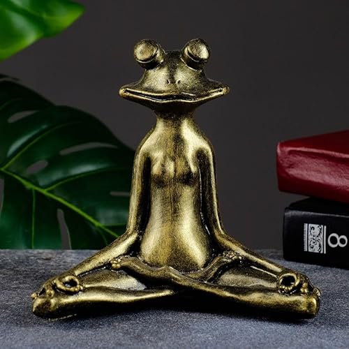 AEVVV Escultura coleccionable de rana de bronce, figura de pose de loto hecha a mano de 6.3 pulgadas para decoración del hogar y el jardín, estatua disponible en Yaxa Colombia