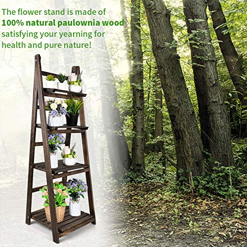 Amoy Indoor Plant Stand - Plant Shelf Outdoor Clearance for Multiple Plants 4 Tier Foldable Corner Rustic Wood Free Installation Display for Living Room Patio Garden Balcony - Thumbnail 6