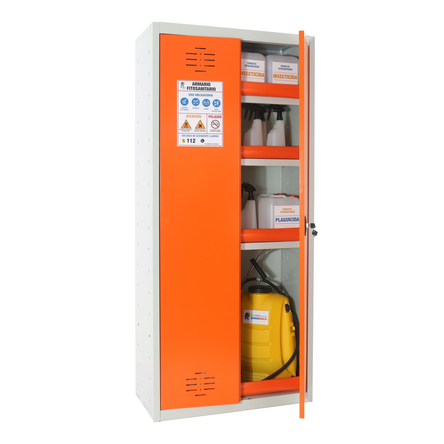 Simon Rack Amario Fitosanitario Homologado - Simonlocker | Armario Pesticidas Químicos, 1800x800x400 mm, 1800x800x400 mm, Gris/Naranja, Pintura anticorrosión