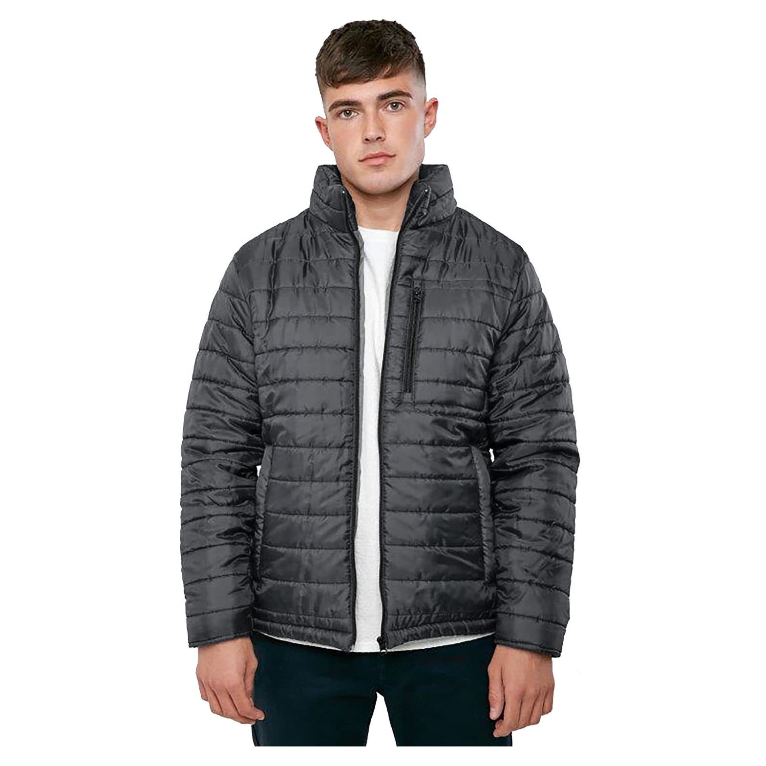 Broken StandardMens Shiny Glossy Padded Quilted Puffer Jacket Warm Winter Puffa Bubble Coat Black