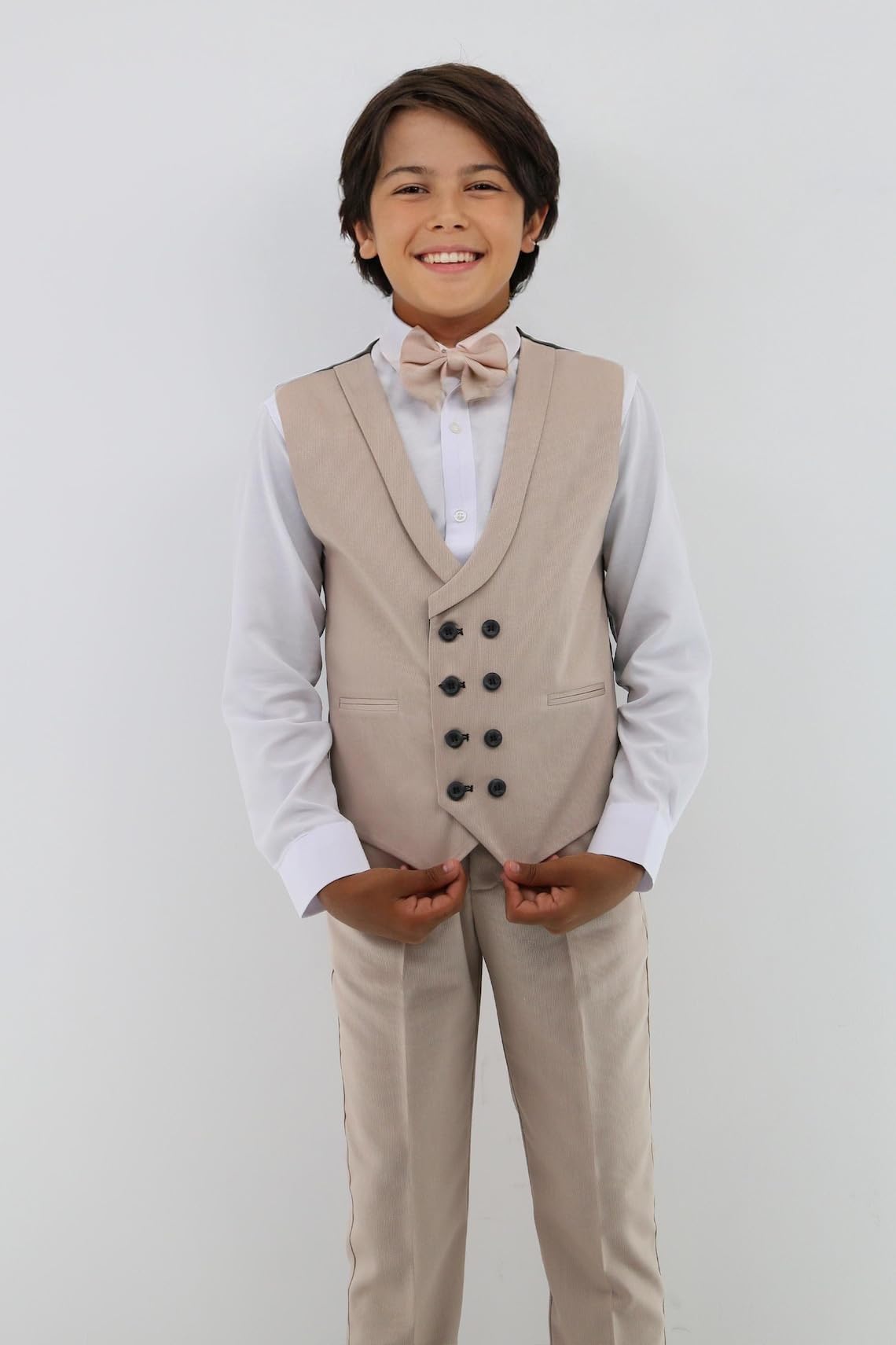 Conjunto de Traje de 6 Piezas para niños con Chaleco Cruzado, Ideal para Bodas y comuniones, de 3 a 12 años