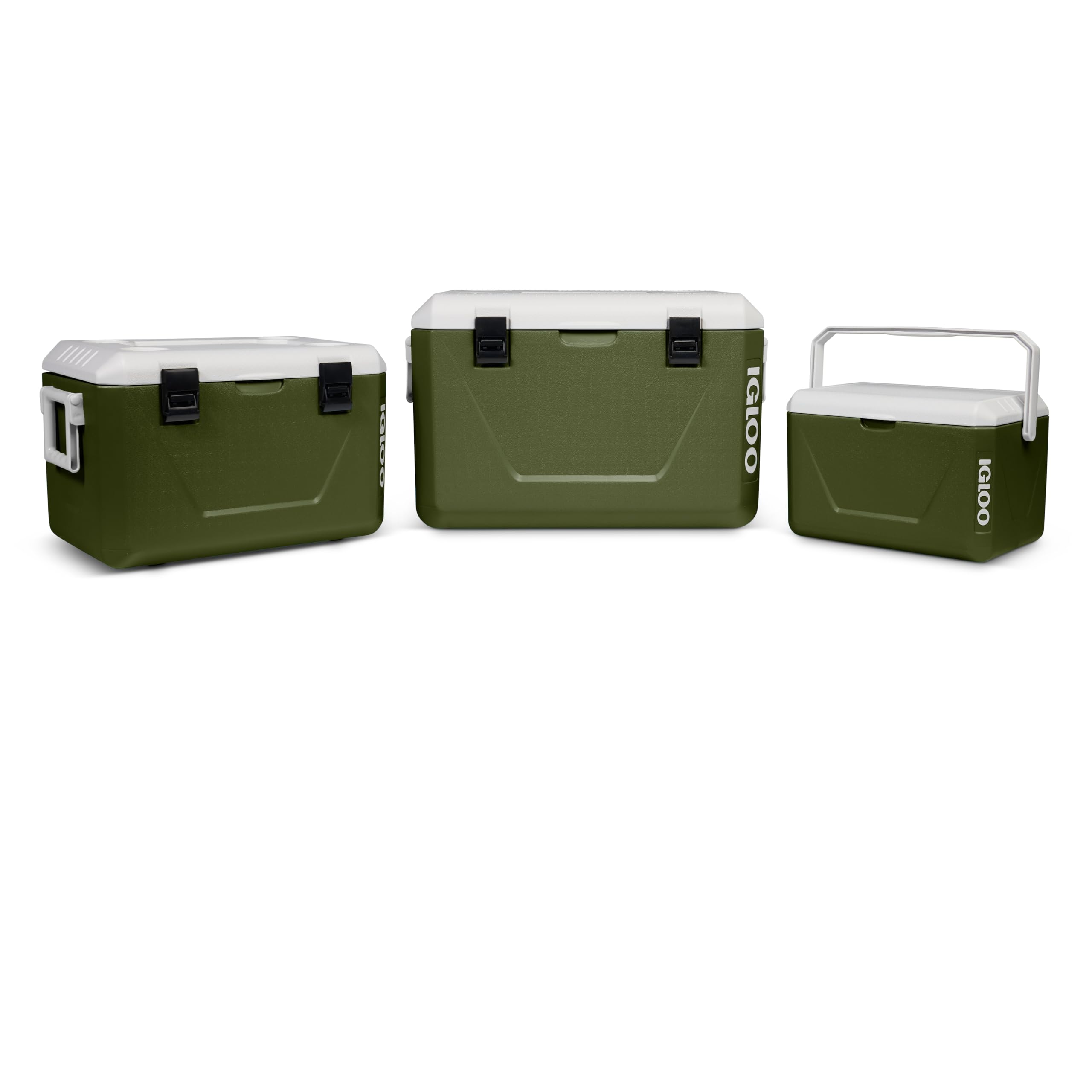 IGLOO Set di ghiacciaie passive impilabili 55 L + 27 L + 11 L – Contenitori termici leggeri & resistenti per campeggio, spiaggia & outdoor – Design salvaspazio impilabile, Verde