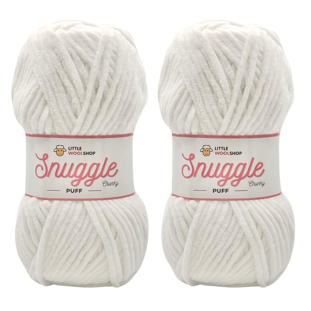 LittleWoolShop Snuggle Puff Chunky Chenille Yarn 100g - 100% Supersoft Polyester (Marshmallow 7F76, Pack of 2) — image 1