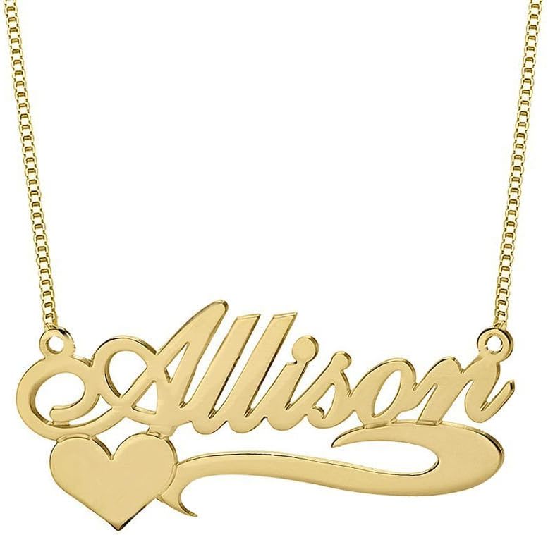 Personalized Name Necklace with Heart in 18K Golden Plated Custom Made with Any Name 18" Chain