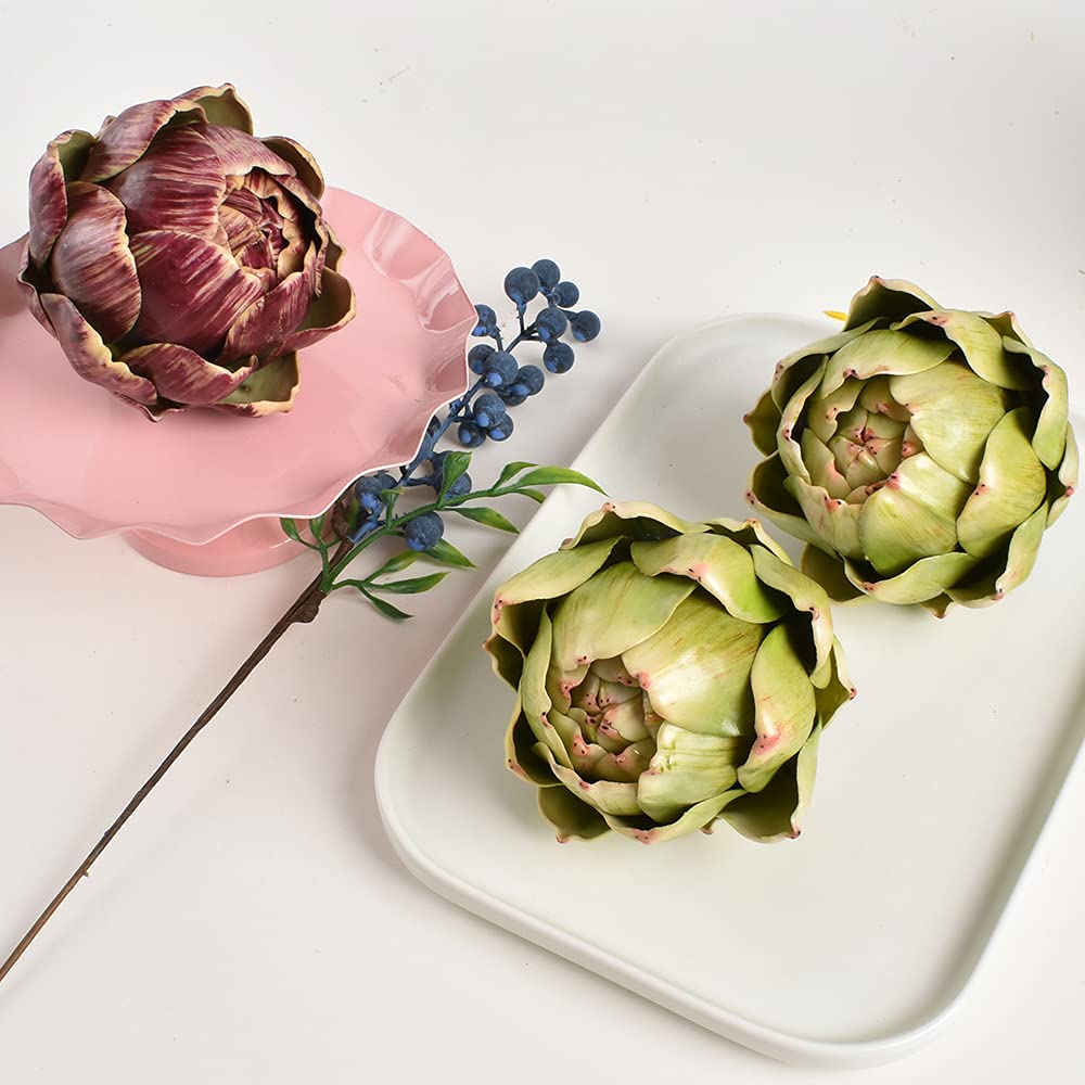 Funzhan Lot de 3 grands artichauts artificiels réalistes pour plantes et fruits - Pour décoration de la maison et de la cuisine - Rouge