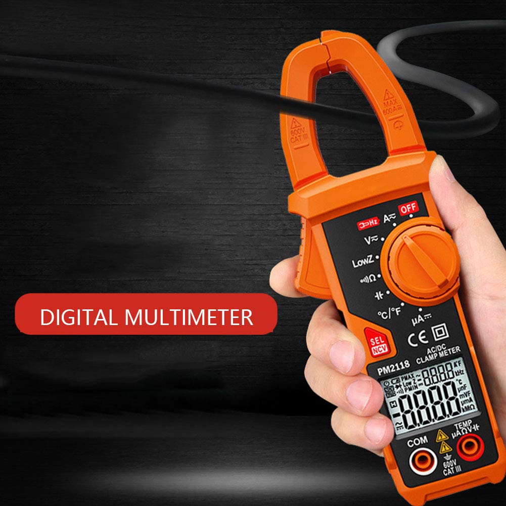 PEAKMETER PM2118 - Multímetro de doble pantalla AC DC Clamp NCV ohmímetro capacidad medidor de temperatura con 6000 cuentas de retroiluminación para el mantenimiento eléctrico de Kraftfa