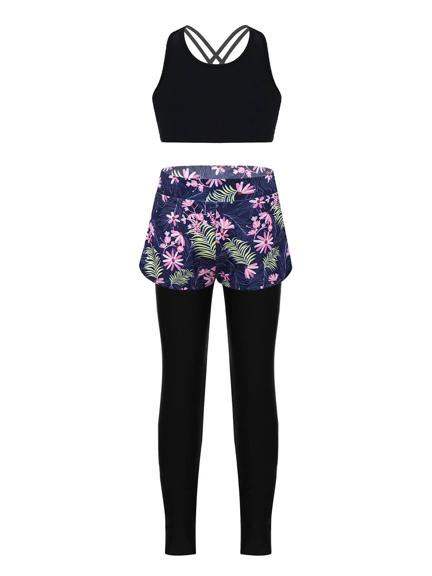 Freebily Mädchen Bikini Tankini Set – Sport Crop Top & Shorts, Für Strand, Schwimmen & Fitness