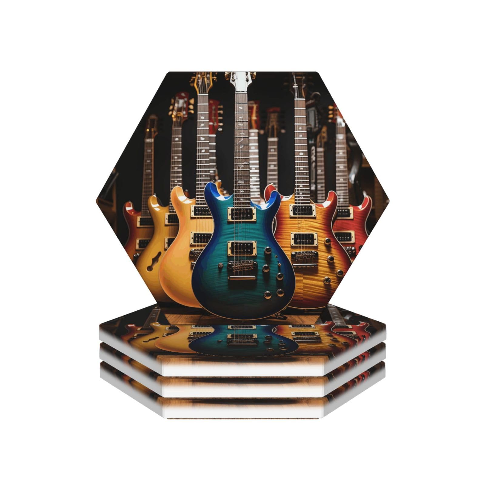 Drink Coasters Set of 4 Coffee Ceramic Coaster Guitars Coasters for Drinks Coffee Cup Mat Heat Resistant Tabletop Protection Coaster Desk Accessorie Home Decorative