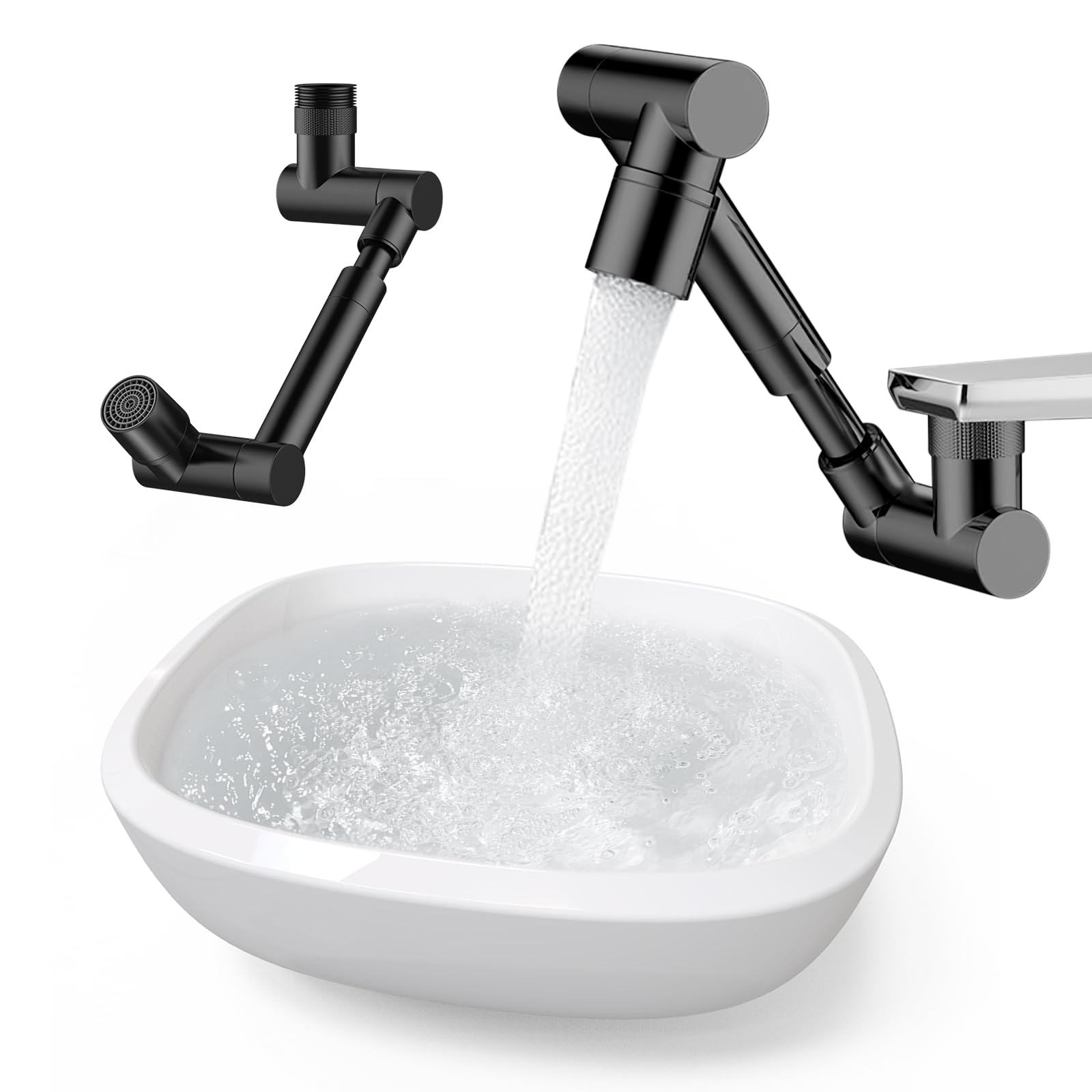Swivel Faucet Extender,Rotating Faucet Extender, Sink Faucet Aerator Extender With 1&2 Modes Splash Guard Multi-Functional Universal Mechanical Arm Suitable For Kitchen (Black, Single Mode)