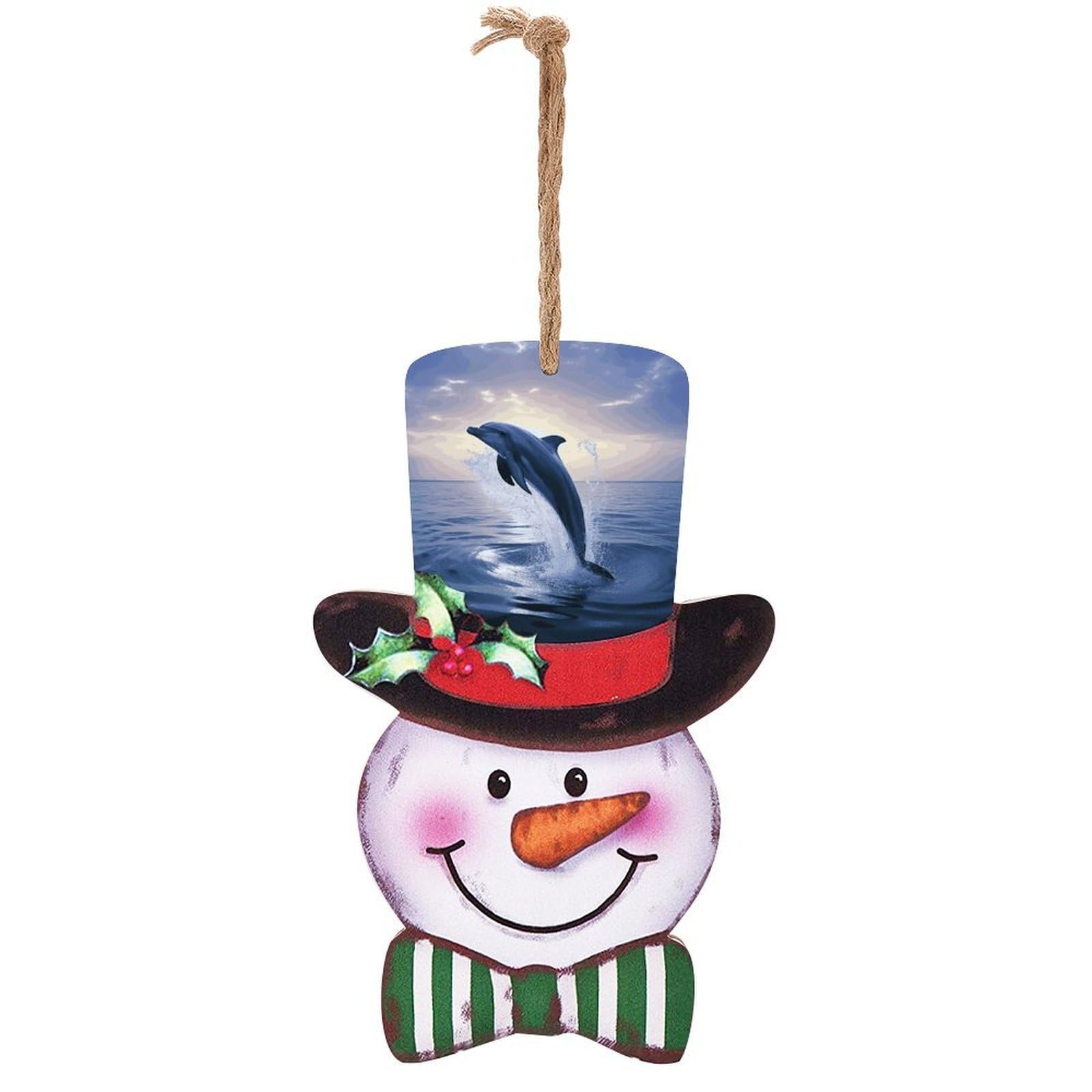 Elegant Dolphin Snowman Decor Christmas Snowmans Hanging Decors Wooden Exquisite Holiday Decoration Sign for Home Window Wall Farmhouse Indoor Outdoo