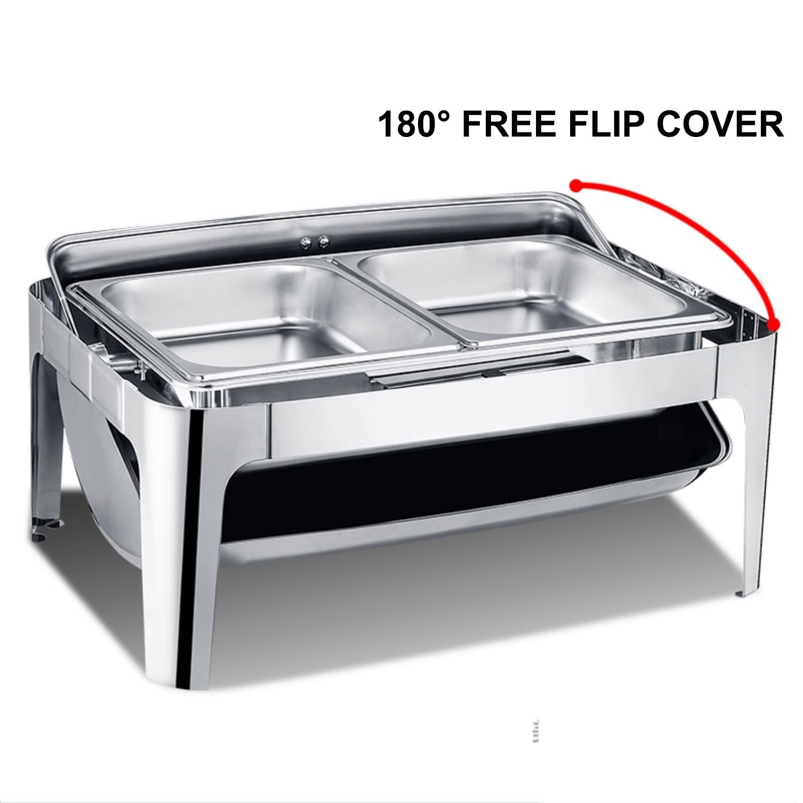 Calentador de Comida para Buffet Electrico 9/13.5 L Chafing Dish Electrico de Acero Inoxidable Pulido Espejo con Tapa Visual para Catering, Buffet(9L/3)