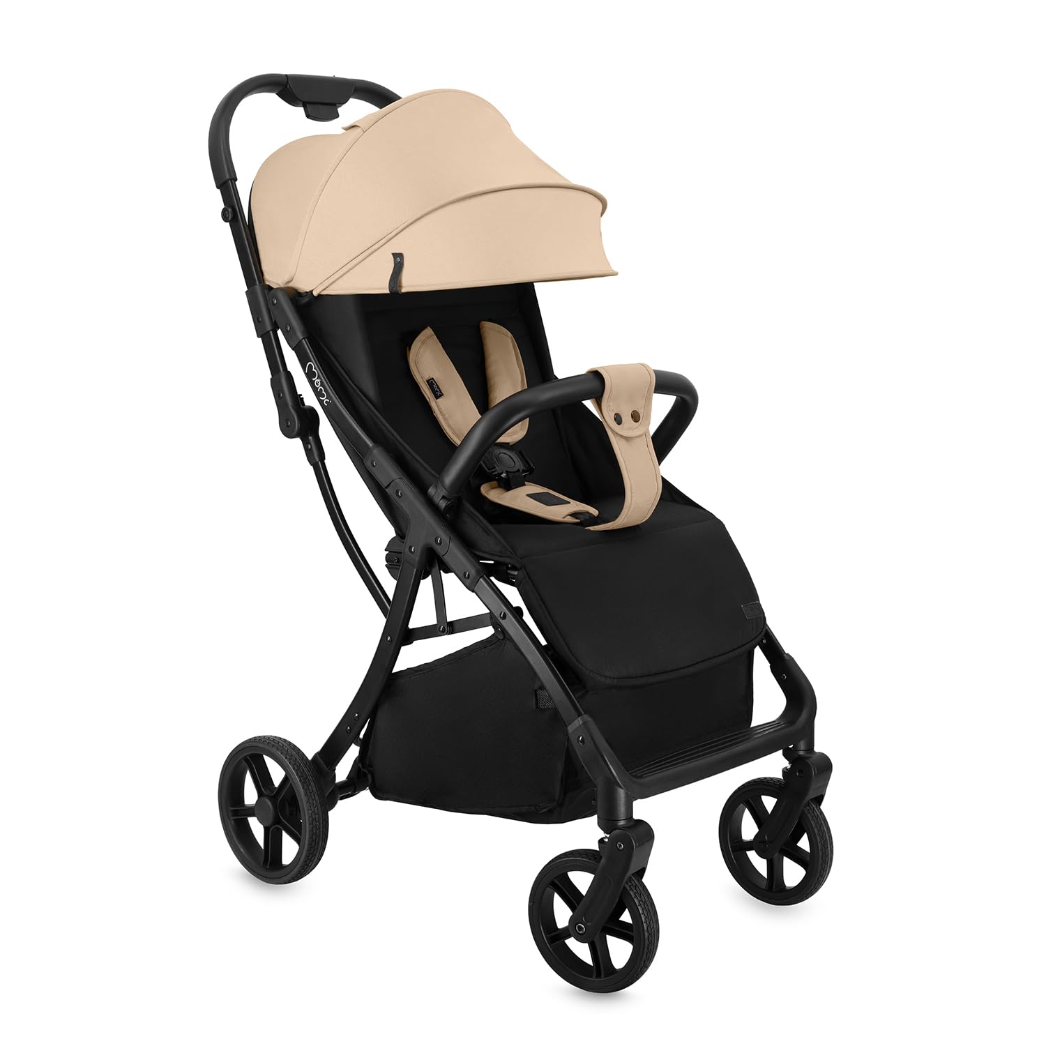 MoMi PAOLA Silla de Paseo Ligera y Compacta hasta 22 kg, Plegado Automático, Arnés de 5 Puntos, Ruedas con Suspensión, Cesta de Almacenamiento, Portavasos