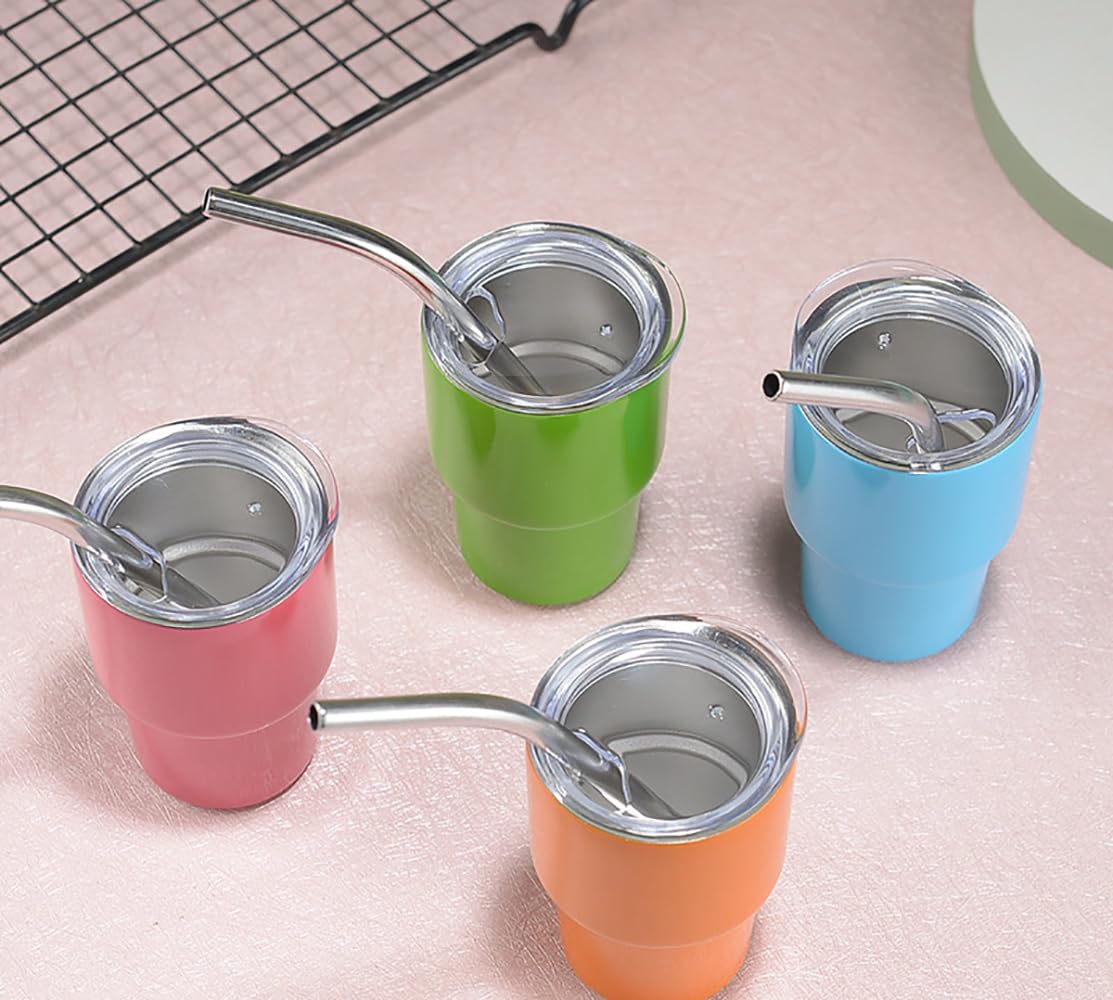Set Mini Bicchierini Da Shot In Acciaio Inox 60 Ml - Con Coperchio E Cannuccia, Isolati, Bianco, Per Viaggi E Feste - 3