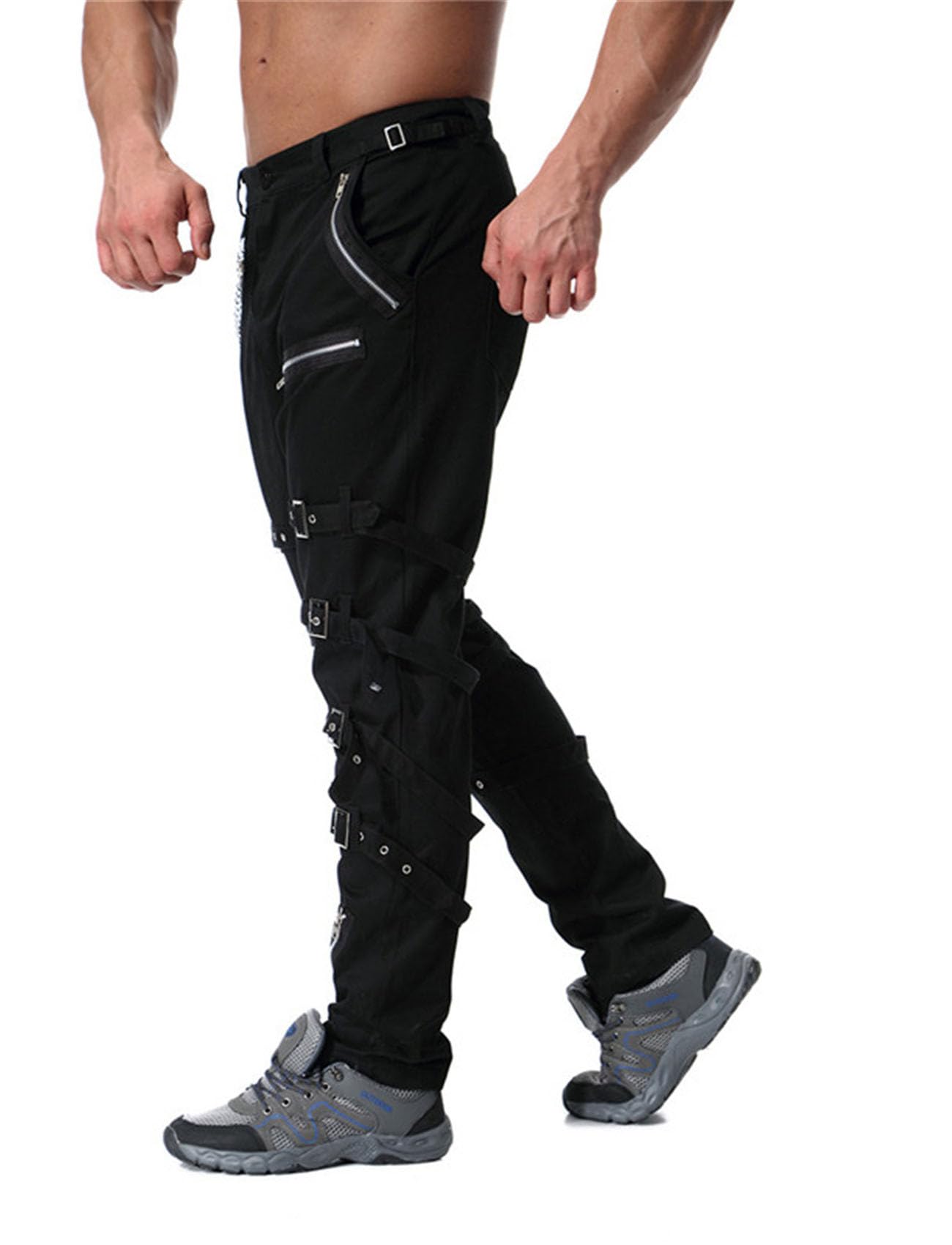 Idopy Herren Steampunk Gothic Hip Hop Punk Rock Hose mit Kette