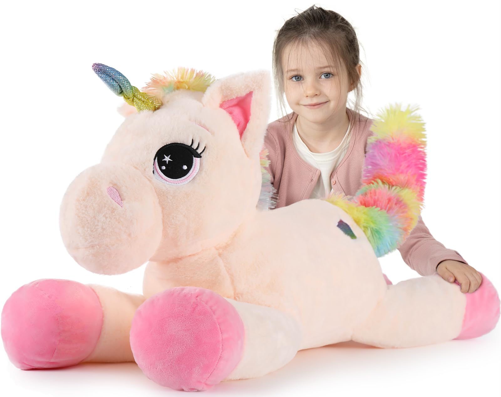 Tezituor 32in Unicorn Plush Toys,Beige Giant Unicorn Stuffed Animals,Lovely Plushies Birthday Decorations for Girls,Big Unicorns Gifts for Children