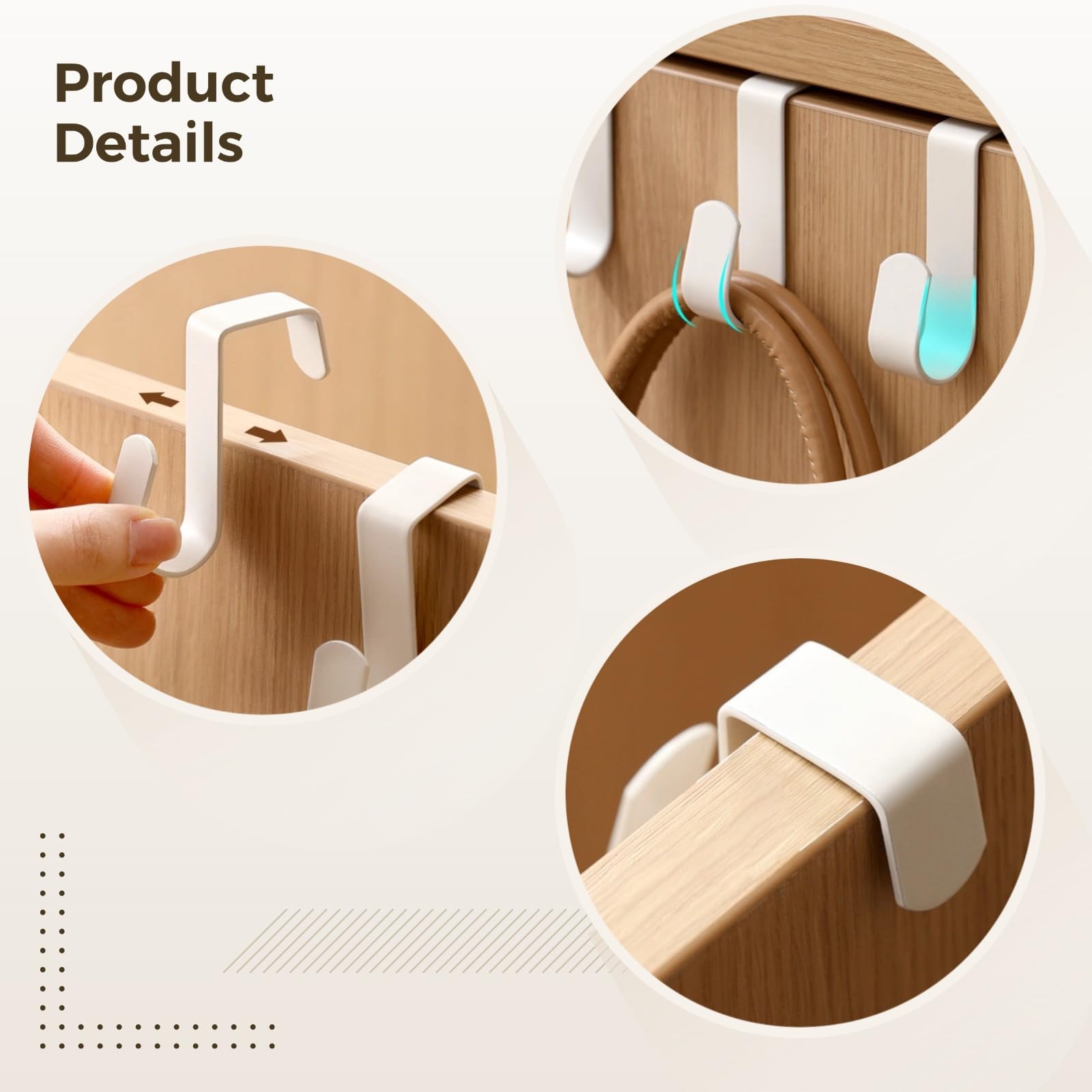 Bosreroy S-Shaped Over-The-Door Hanger Set, 4 Heavy-Duty White Brackets for Closet Rods Up to 1.38 in, Ideal for Kitchen, Bath, Entry Or Utility Storage