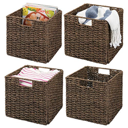 Lot De 4 Paniers Rangement Relaxdays Zostère Aspect Tressé 30x30x30cm Nature