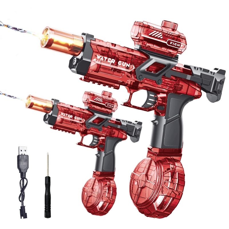 Up to 32ft Long Range Water Gun, 500cc Electric Water Gun, Waters Guns Toy Pistol, Full Automatic Electric Squirt Guns With Lights, Watersss Gunss Toys for Pool Party Beach Adults Kids (red*2) — image 1