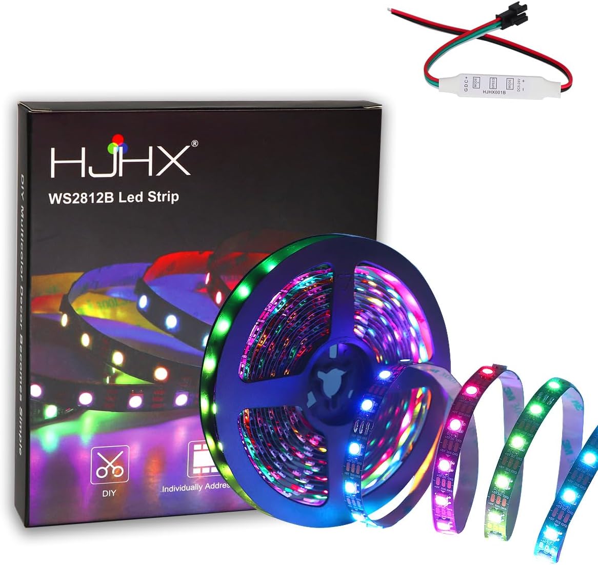 HJHX Ws2812b Led Strip, 16.4ft 300LEDs Ws2812 Individually Addressable Led Light, SMD5050 RGB Magic Color Flexible Rope Lights Non Waterproof IP30 for Arduino, etc.