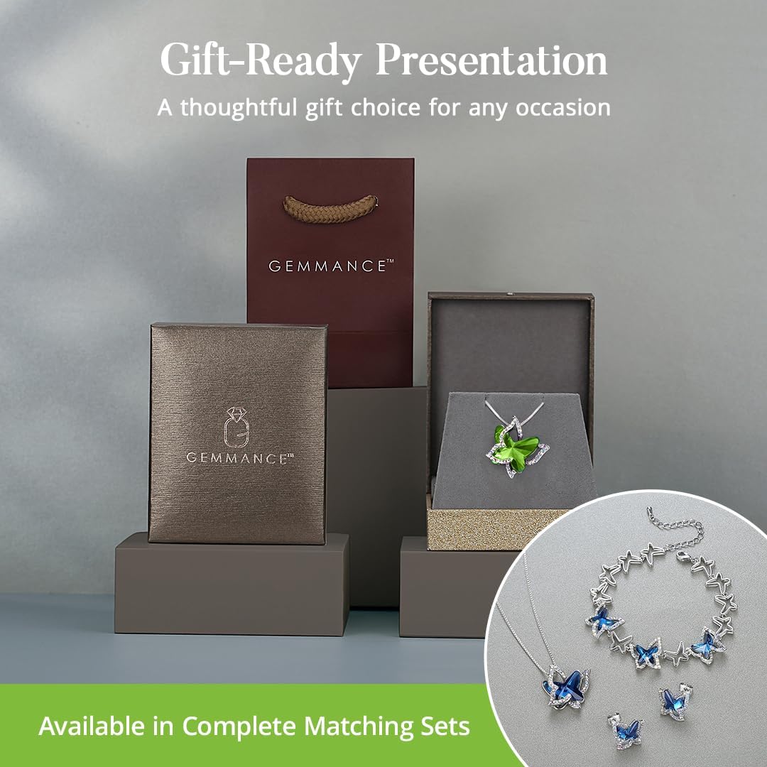 Gift Butterfly Birthstone Crystal Necklace, Silver Tone with 18”+2” Chain, Necklace for Mother’s Day Anniversary Birthday Gifts for Women and Daughter